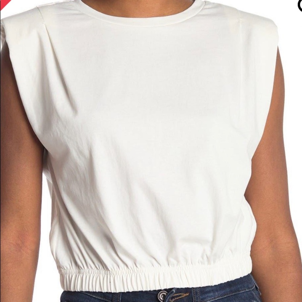Elodie Tops | Shoulder Padded Tee Off White – Womens NEW